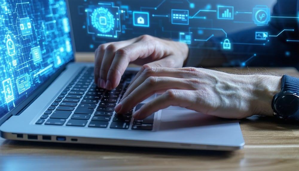 Cyber Security person typing on laptop-2